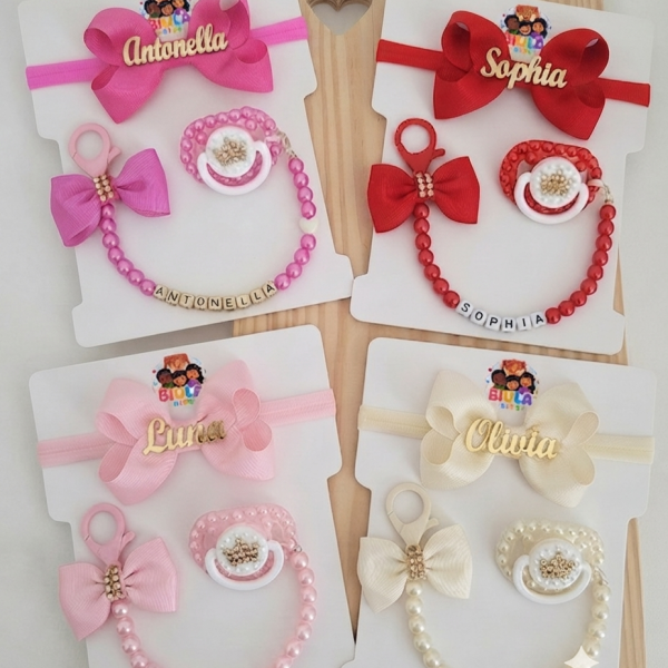 Kit prendedor chupeta +laço personalizado